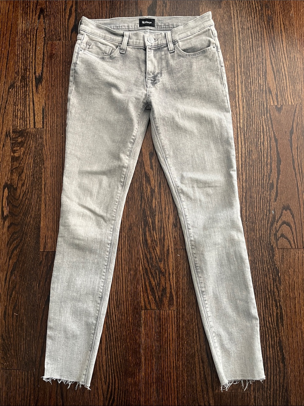 Hudson Women's Light Gray Krista Super Skinny Jeans with Raw Hem